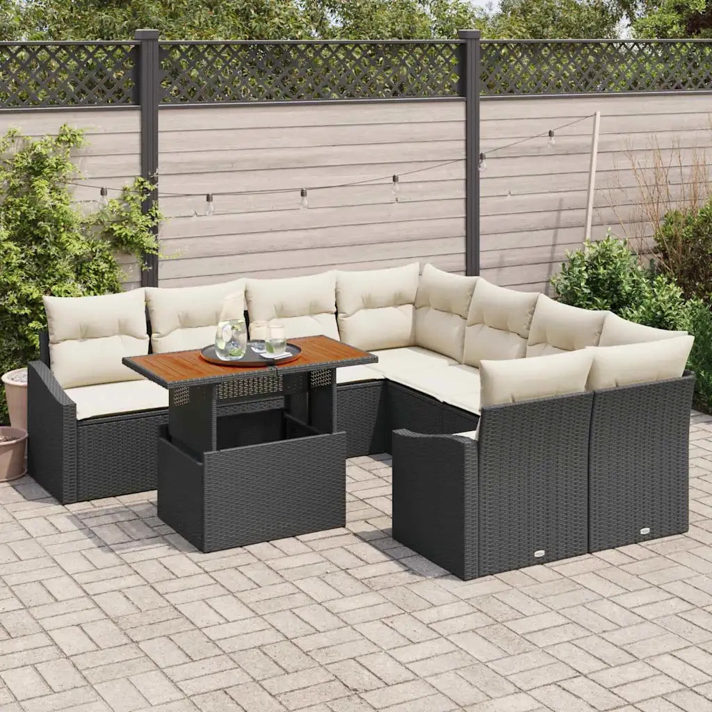 Set Divano da Giardino con archiviazione 9 pcs Nero Poly Rattan 3358553