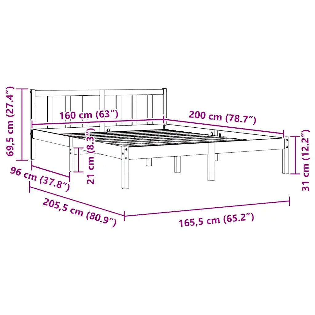 Giroletto-Struttura Letto Bianco in Legno Massello di Pino 160x200 cm 941528