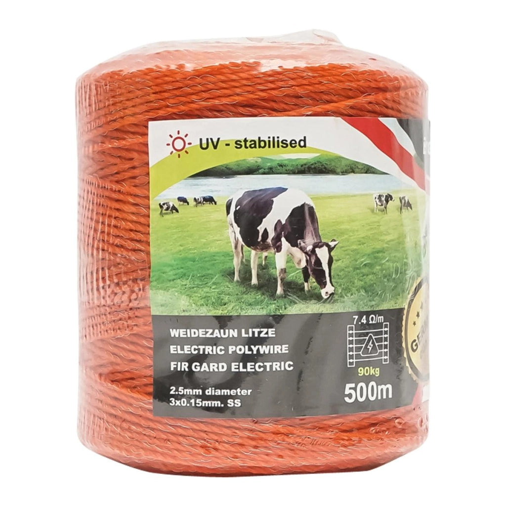 Filo per Recinto Elettrico, Lunghezza 500 mt, Ø2,5mm. 3x0.15mm. SS, 7.4 Ohm/m, colore arancione, Recinzioni elettriche Breckner Germany