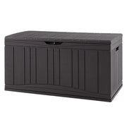 Cassapanca da esterno da 300 litri 114 x 55 x 61 cm impermeabile con molle a gas e texture effetto legno in HDPE marrone 20_0017770