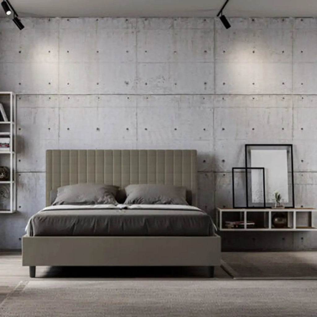 Letto matrimoniale con rete imbottito 160x210 similpelle cappuccino Sunny