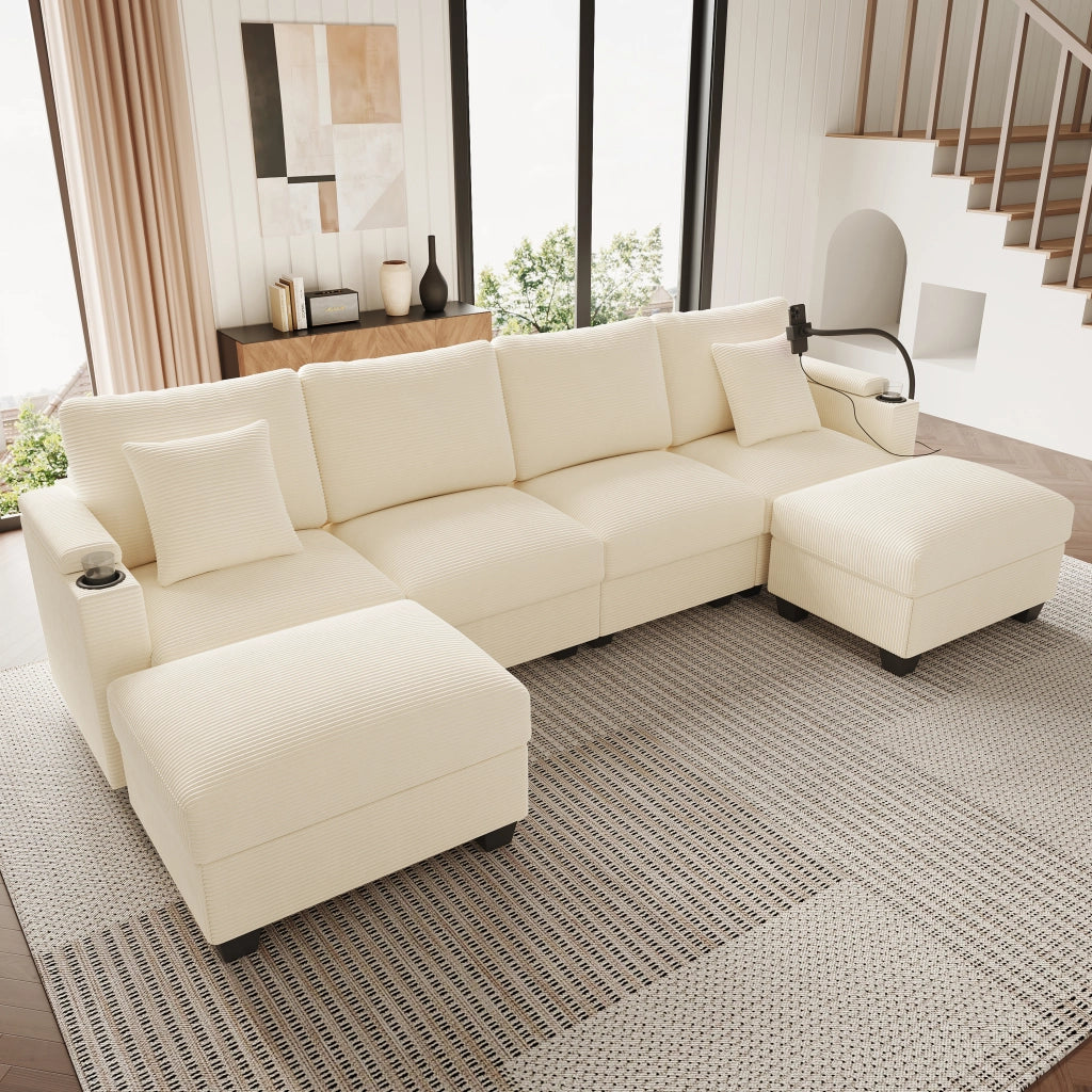 DIVANO angolare modulare U 275,5x139x87 cm in velluto a coste beige