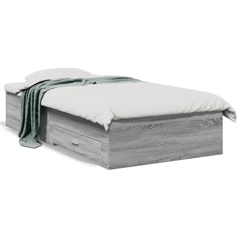 Letto singolo | Letto per adulti | Giroletto Cassetti Grigio Sonoma 75x190 cm Legno Multistrato