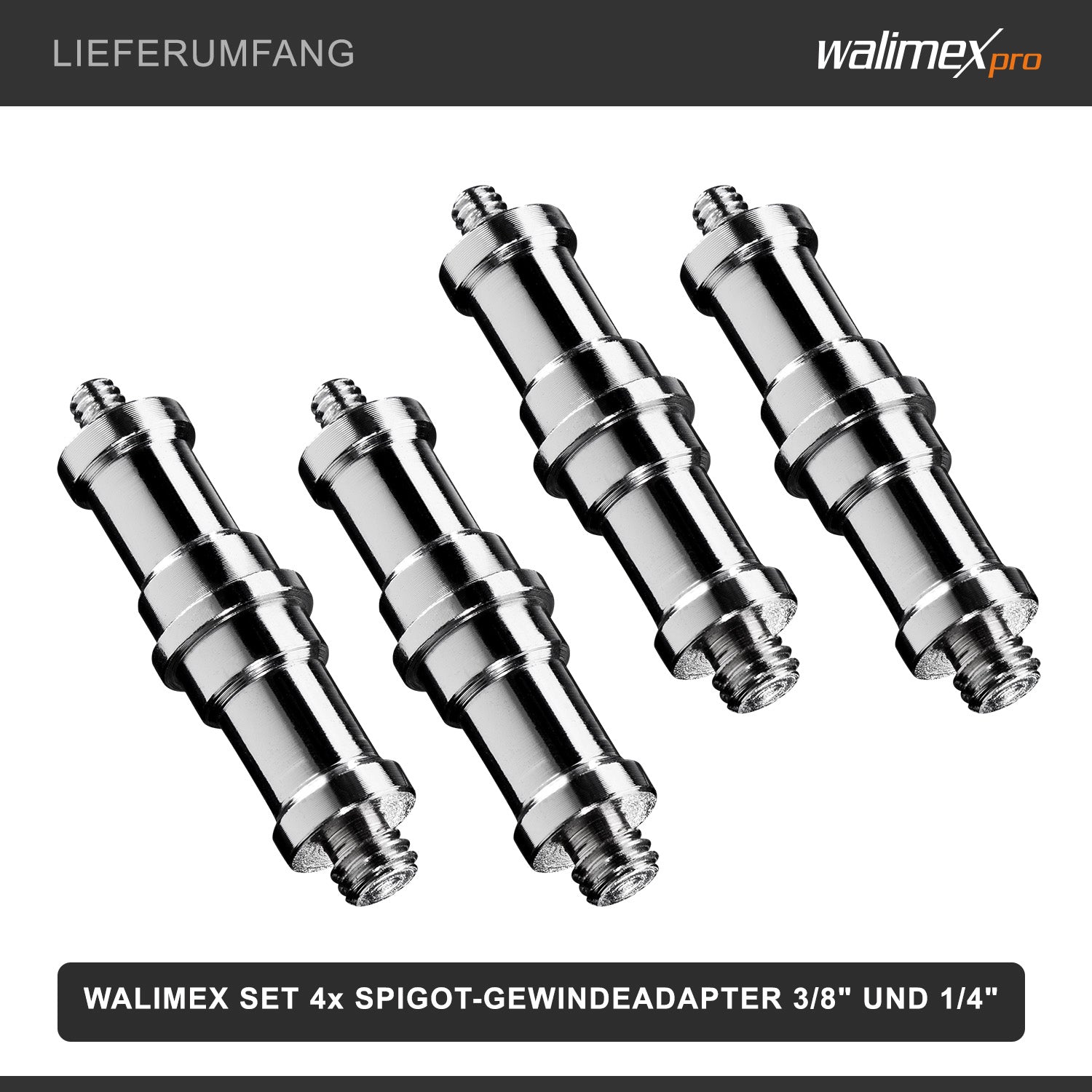 Walimex Set 4 adattatori spigot 5/8" con filettatura da 3/8" e 1/4" - per collegamento accessori fotocamere e stativi - Fotografia in studio