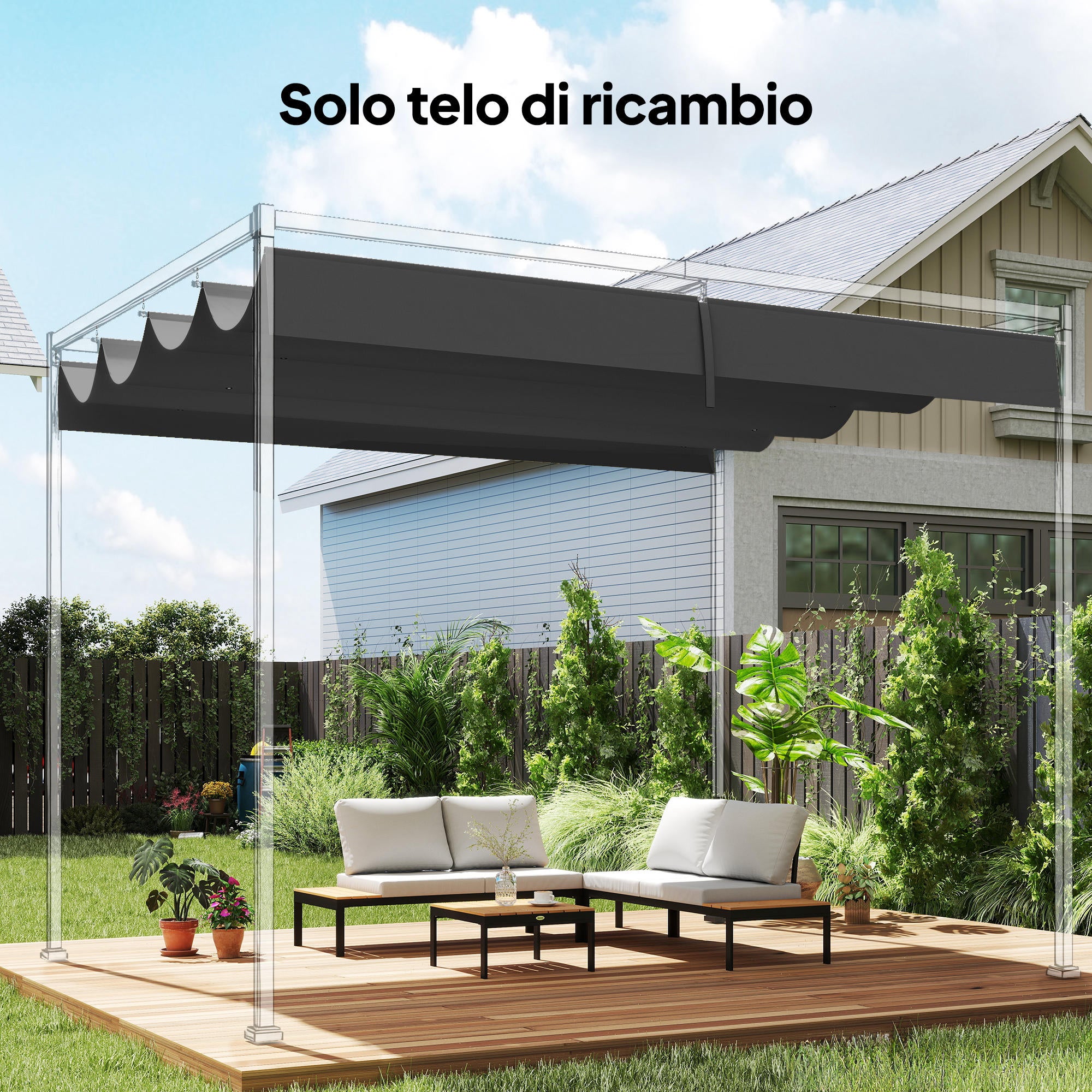 Telo Pergola per Esterni 392x350 cm Anti UV con 8 Fori di Drenaggio in Poliestere Grigio Scuro