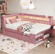 Letto imbottito 90x200 cm con USB; luce LED a 7 colori; 2 cassetti e scarpiera; rosa