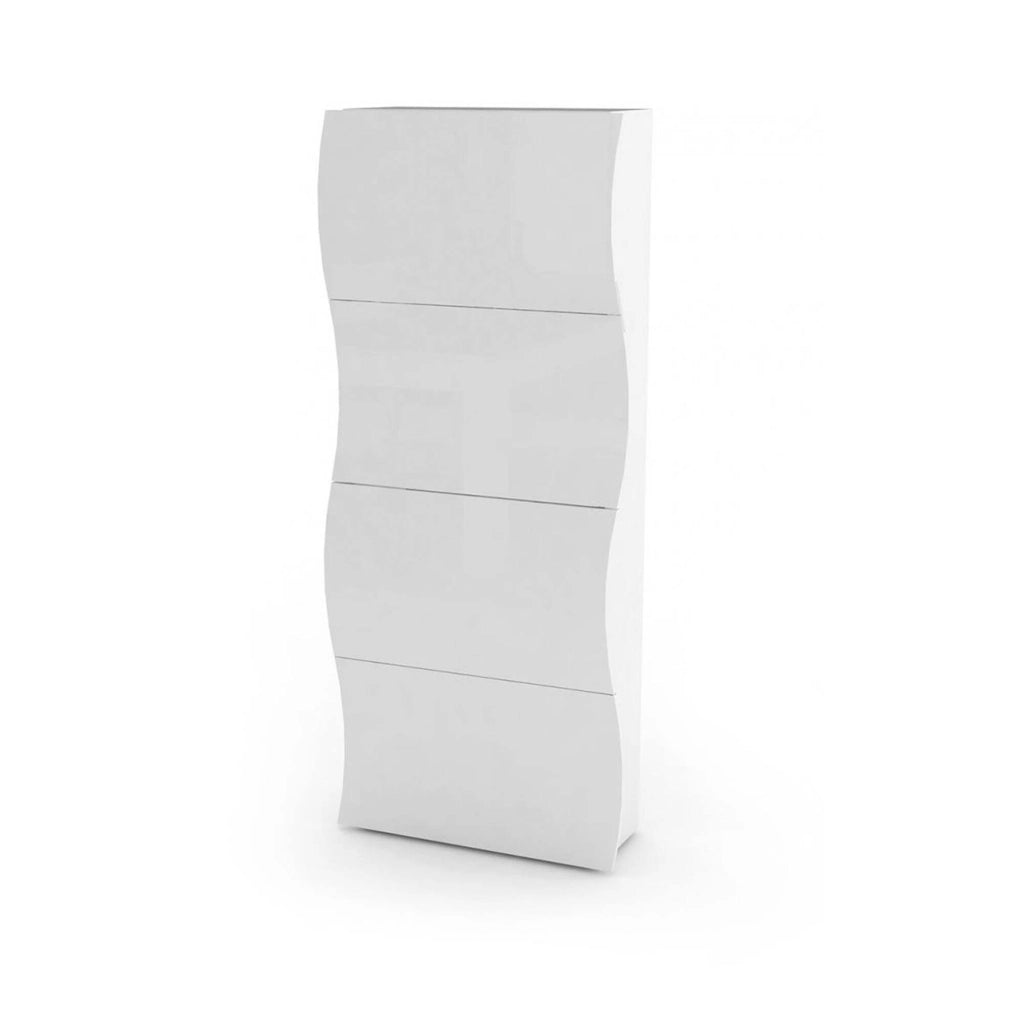 Scarpiera Adaz, Made in Italy, Mobile Portascarpe da ingresso, a 4 ante a ribalta, cm 71x27h162, Bianco lucido