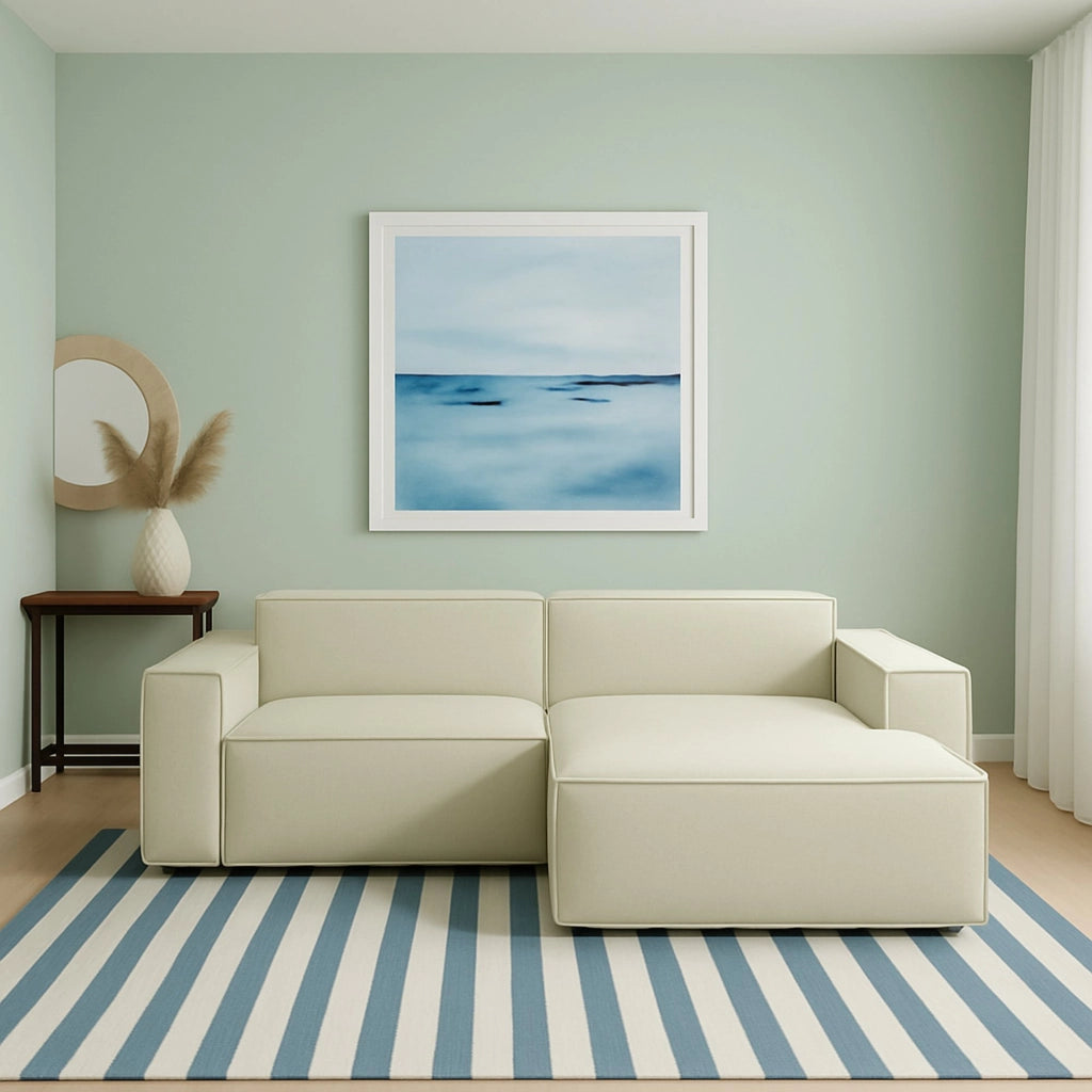 Divano fisso Ameli, Divano componibile a 2 posti large con penisola destra, Made in Italy, SofÒ  moderno in tessuto, Cm 240x170h70, Beige