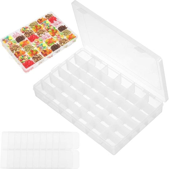 Scatola di snack con 36 compartimenti - Cassa di conservazione con coperchio - Scatole di snack - Borsa di viaggio per snack - Materiale plastico duraturo - Progettazione flessibile