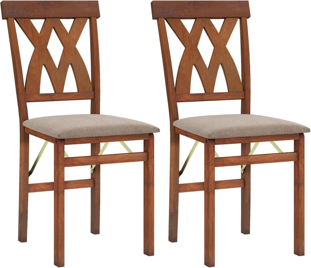 Set di 2 Sedie Pieghevoli, Sedie Ergonomiche di Gomma Senza Braccioli con Struttura in Legno di Gomma, Seduta Pieghevole da Pranzo con Schienale Curvo per Ristorante, Portata 150 kg (Marrone)