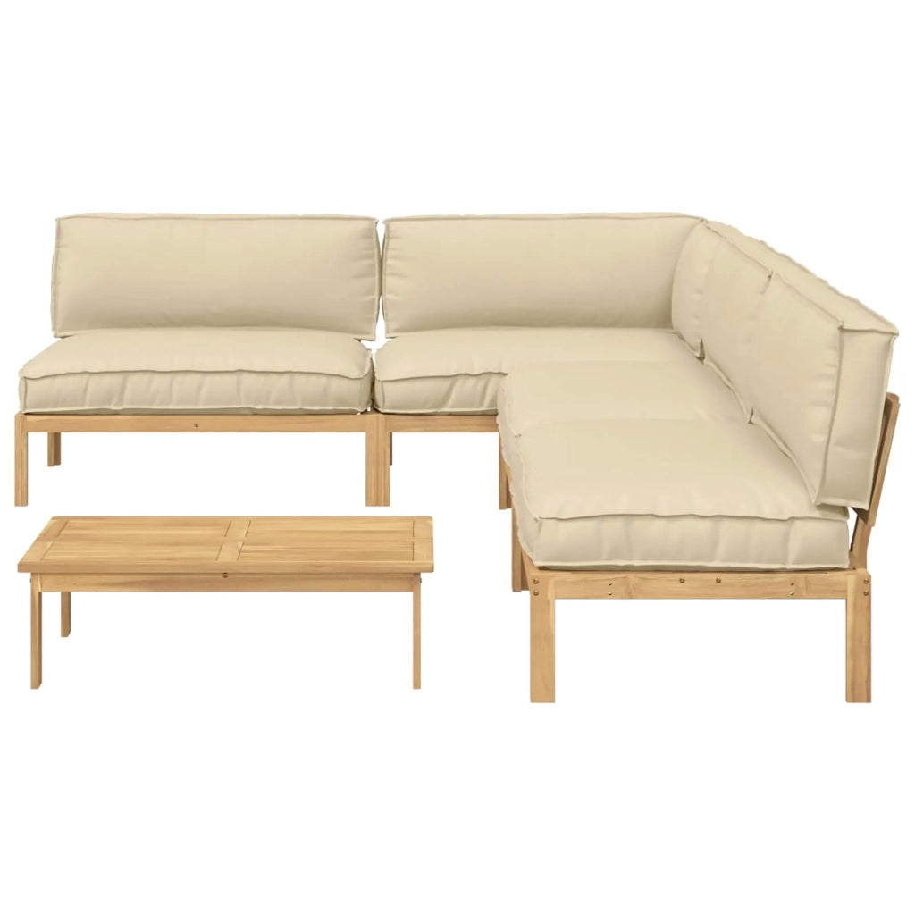 Set di divani con cuscino 5 pcs Beige Legno di Acacia Massello 3418337