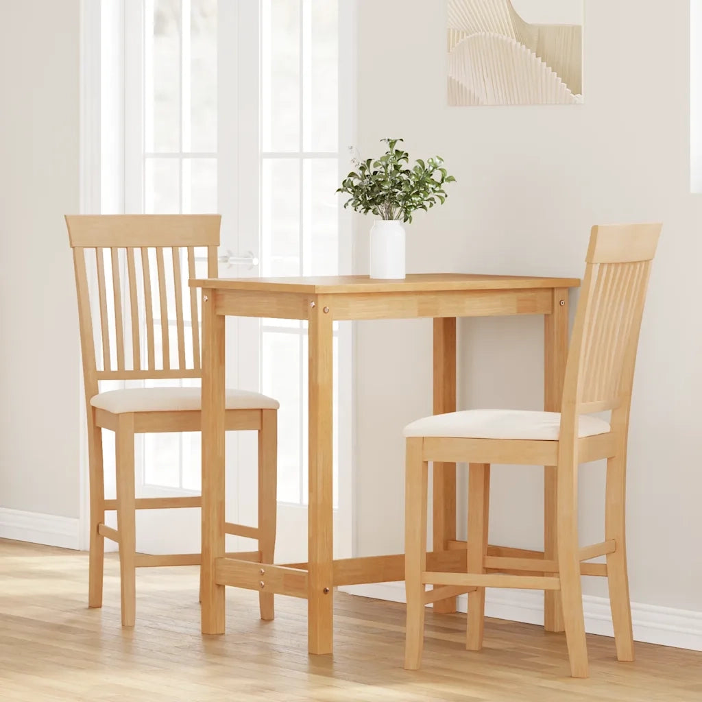 Sgabelli da Bar con Cuscini 2pz Naturale Legno Massello Hevea