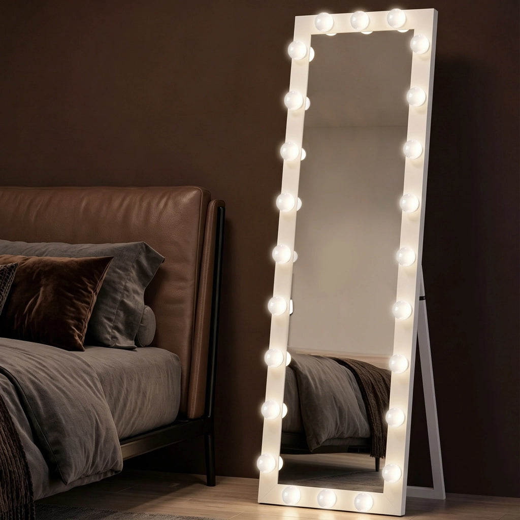 Specchio LED 150x40 cm con 24 lampadine 3 colori luce ¨C zephmum ¨C bianco