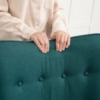 Poltrona con Poggiapiedi, Schienale Alto Trapuntato, Gambe in Legno e Rivestimento in Lino, Verde Scuro