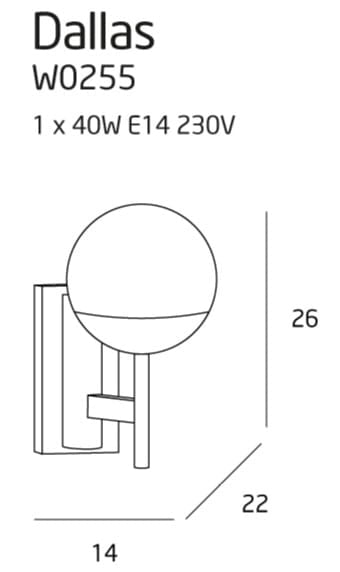 Applique industriale nera globo vetro DALLAS E14 Maxlight