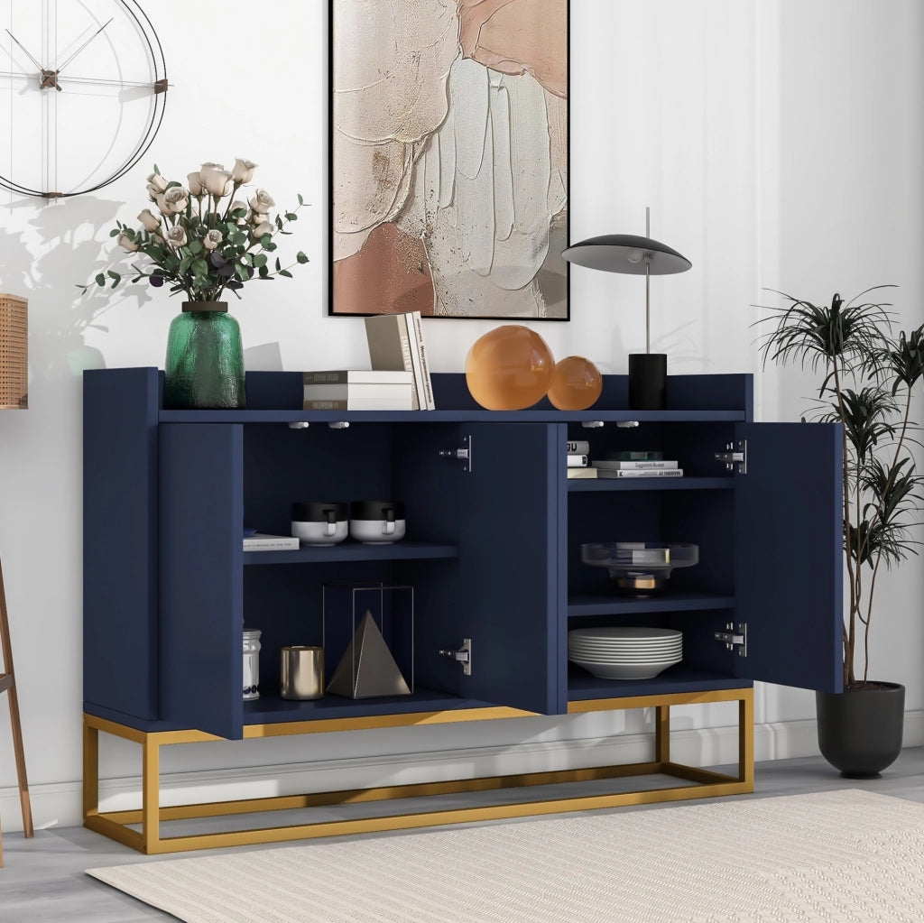 Credenza 120x30x80 cm con 4 ante e ripiani regolabili; MDF e pannello truciolare blu navy