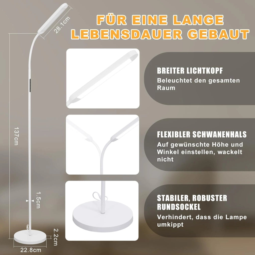 ZMH Lampada da terra LED bianca 11W flessibile 360° per soggiorno divano