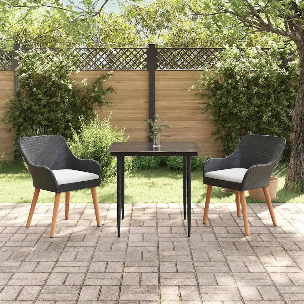 Set da Pranzo per Giardino con cuscino 3 pz | Set Salotto da Giardino Nero polyrattan