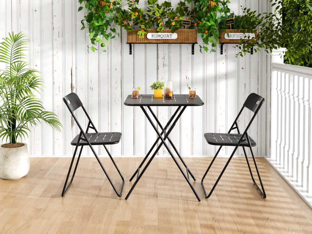 TAVOLO BISTRO PIEGHEVOLE SET DA 3 PEZZI 60x60x73 cm NERO