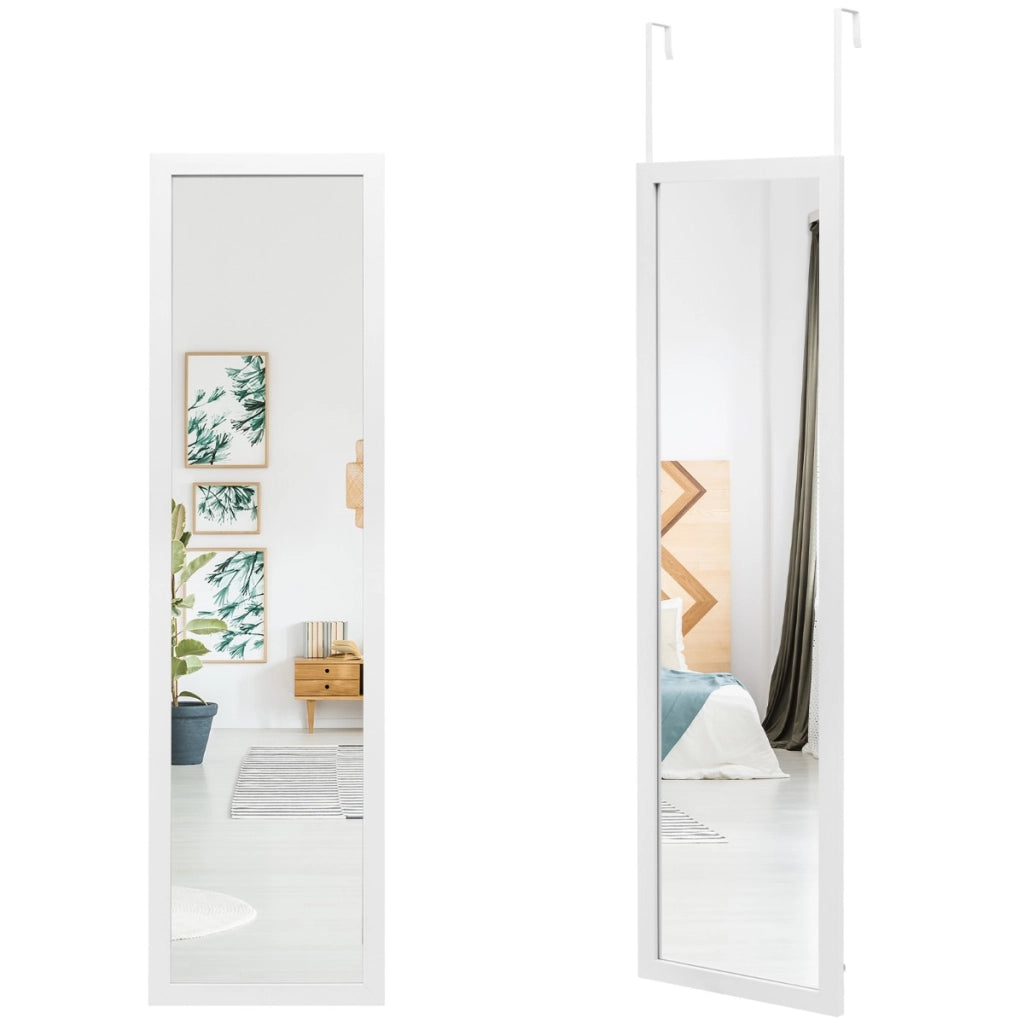 Specchio a tutta lunghezza sopra la porta con ganci per la porta, Specchio per camera da letto soggiorno Bianco-Specchi da parete