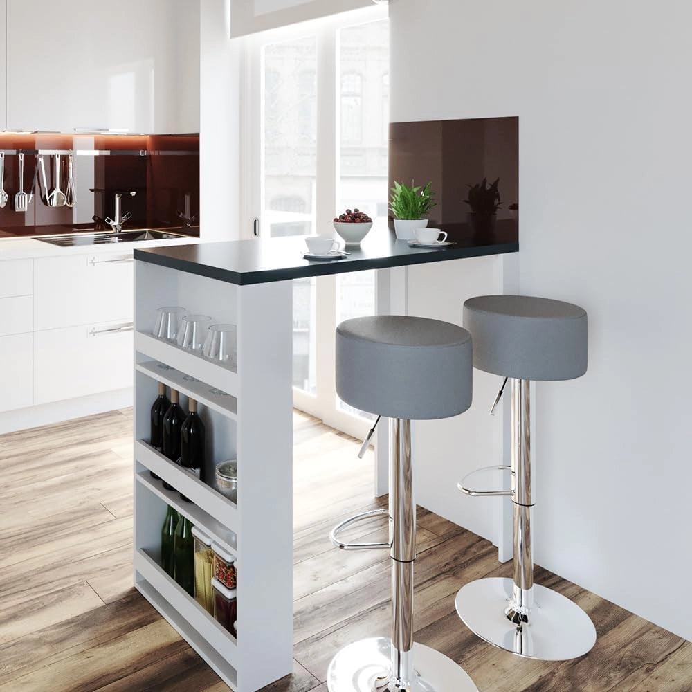Tavolo bar con sgabelli, Bianco/Grigio, 57 x 117 cm con 2 sgabelli da bar, adatto come area pranzo aggiuntiva in cucina o soggiorno