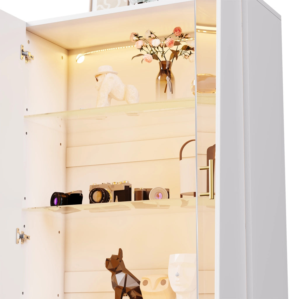Vetrina 72x40x145 cm con LED multicolore in MDF e vetro bianco