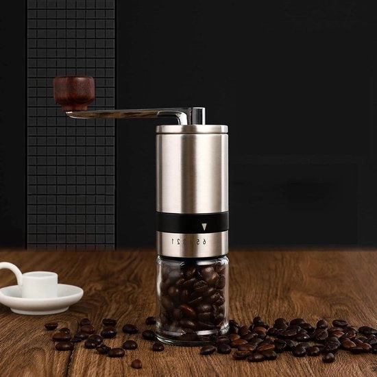 Macchina per macinare caffè a manovella in acciaio - 6 modalità di regolazione del grano - Macinatore espresso portatile per uso domestico e viaggio