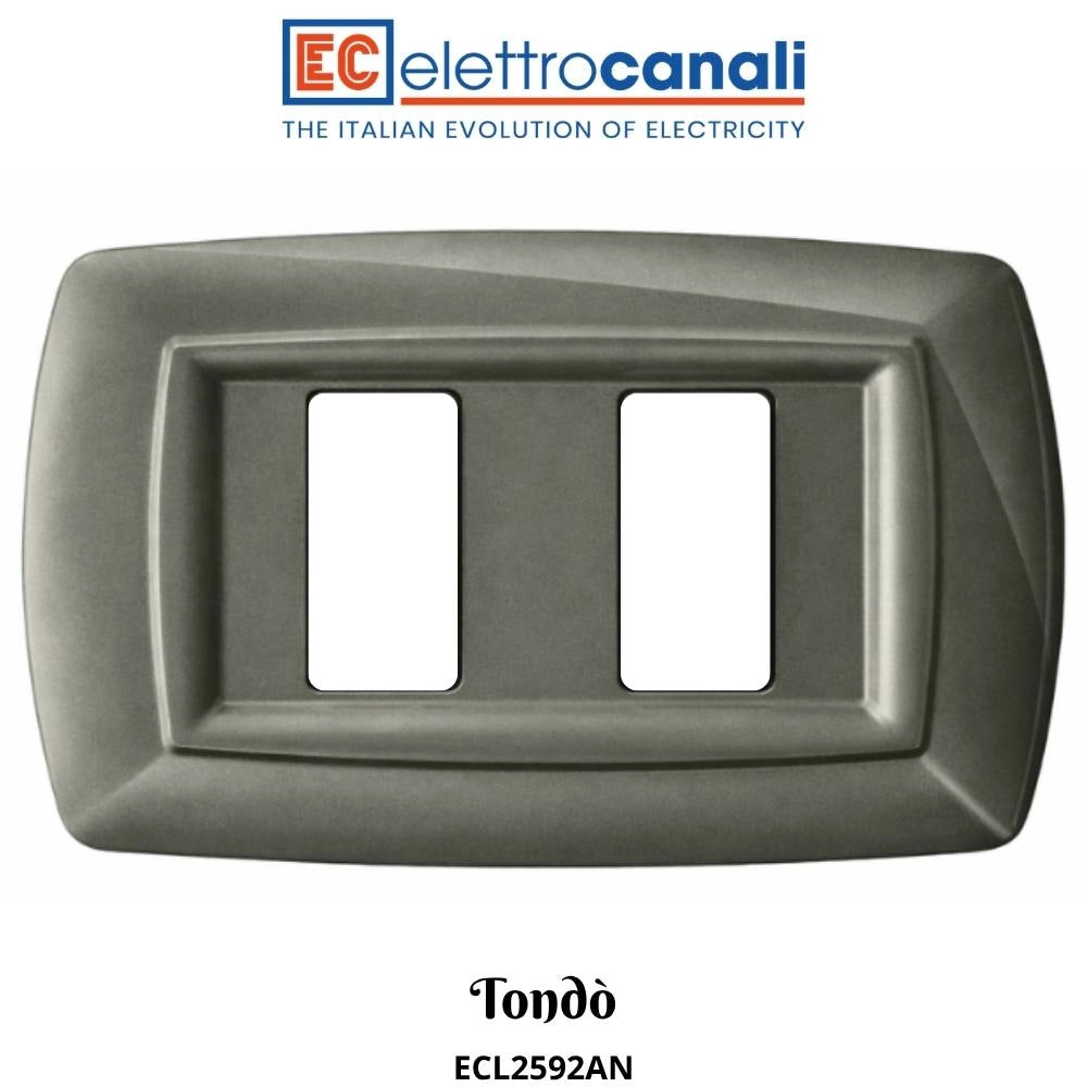 Placca elettrocanali tondò antracite per serie bticino magic *** numero posti 2 moduli, confezione 1