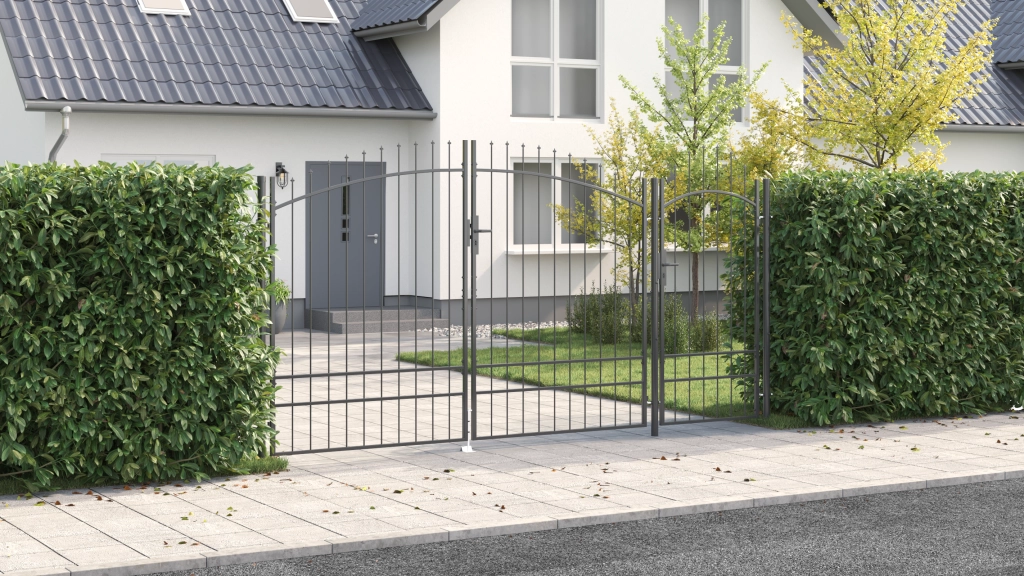 Cancello da giardino con punta a lancia grigio 195x400 cm in acciaio