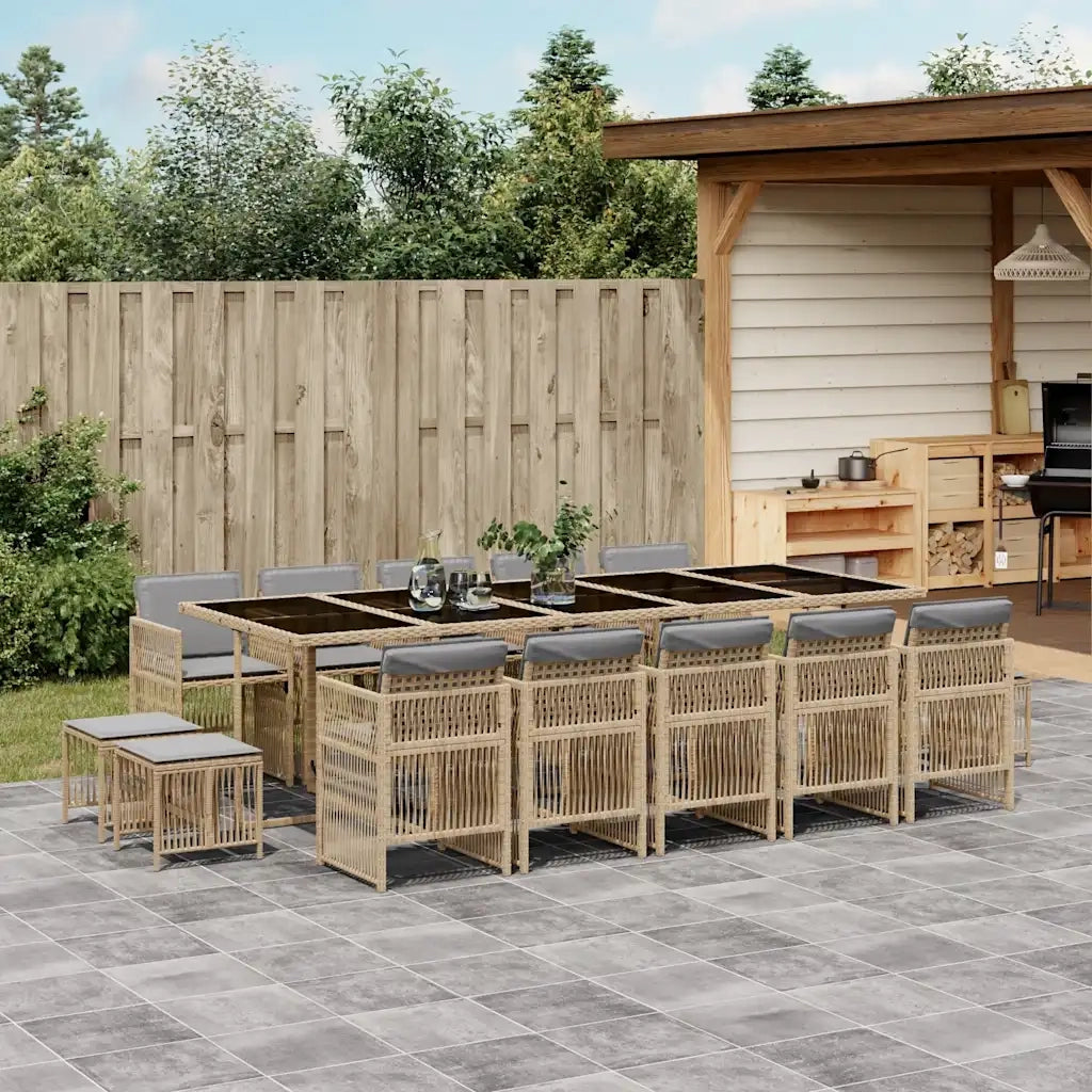 Set Pranzo da Giardino 15 pz con Cuscini Beige Misto Polyrattan 3210996