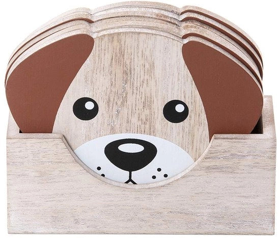 Onderzetters per Vaso con Motivo di Cane, Set da 6 Onderzetters in Legno per Vaso con Supporto, Accessori per la Casa e Regali Decorativi per Amanti dei Cani - Miele