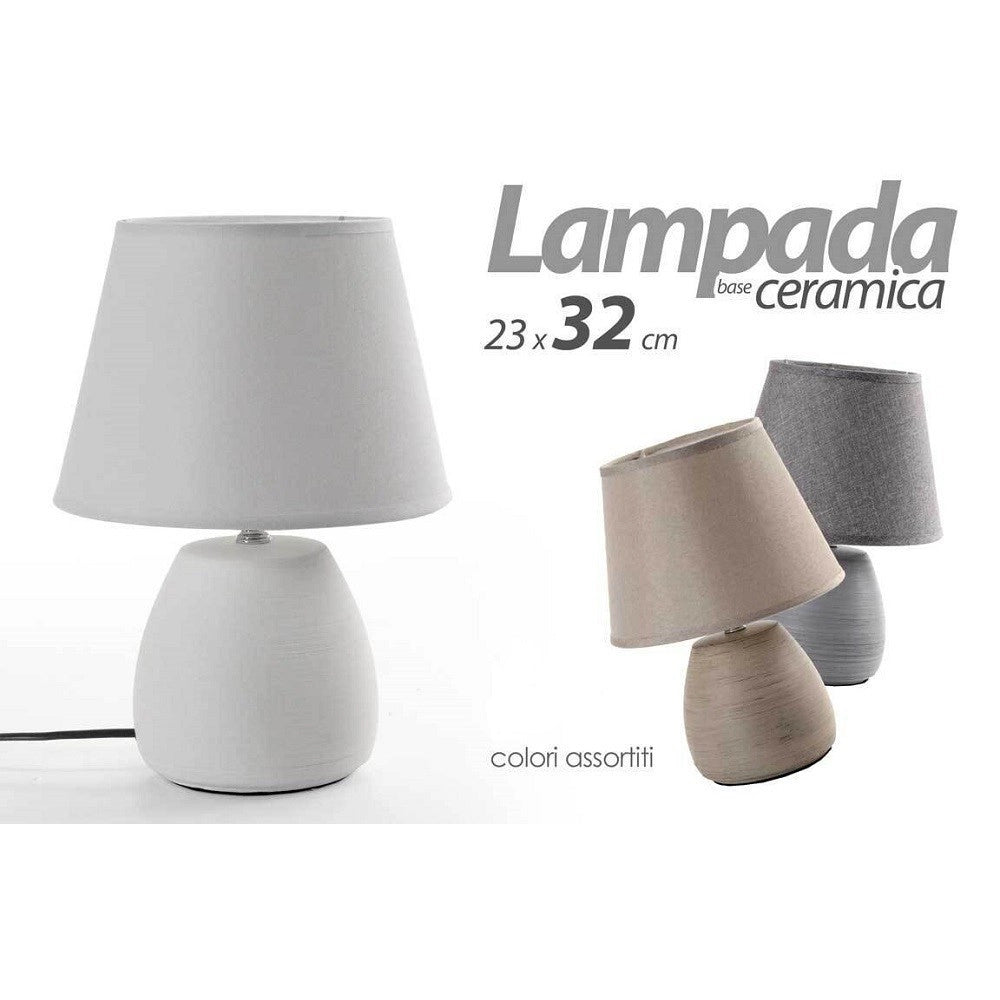 Trade Shop - Lampada Lumetto Abat-jour 23x32cm Da Tavolo Base In Ceramica 3 Colori Ass 763564 -