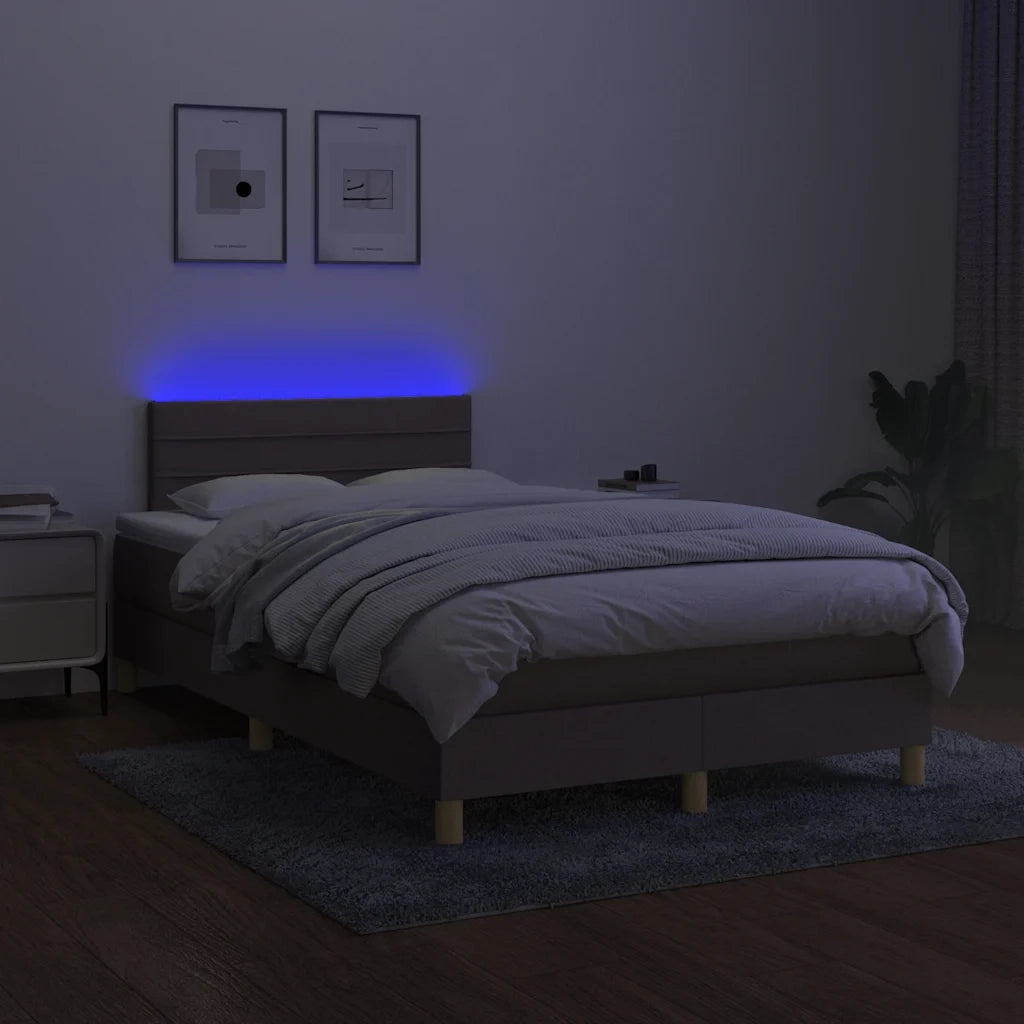 Letto a Molle con Materasso e LED Tortora 120x190 cm in Tessuto