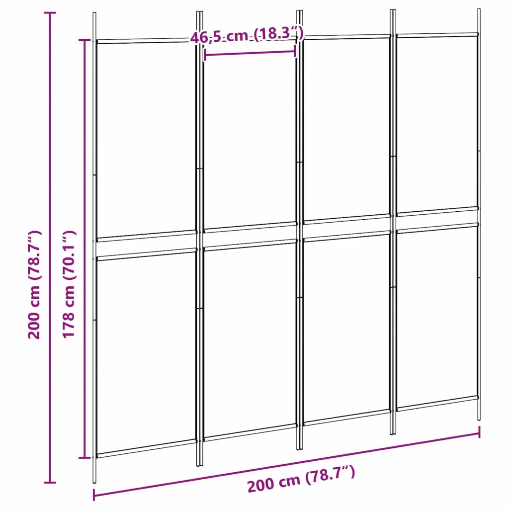 Paravento a 4 Pannelli Beige 200 x 200 cm Tessuto