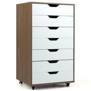 Mobile con 7 cassetti organizzatore di documenti mobile con 4 ruote girevoli universali, Mobile com¨° verticale in legno Bianco-Cassettiere