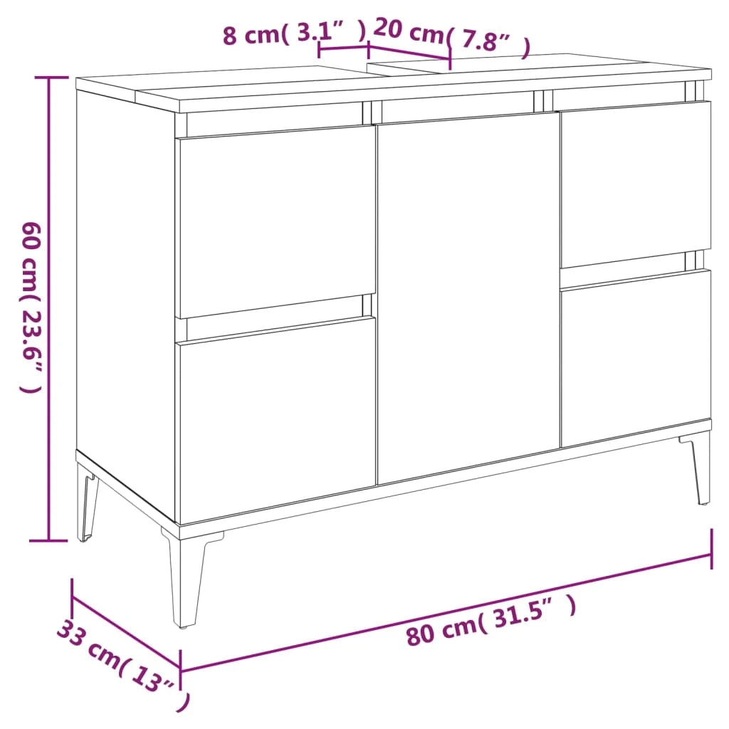 Mobile lavabo/lavabo 80 x 33 x 60 cm in legno laccato bianco 02_0006810