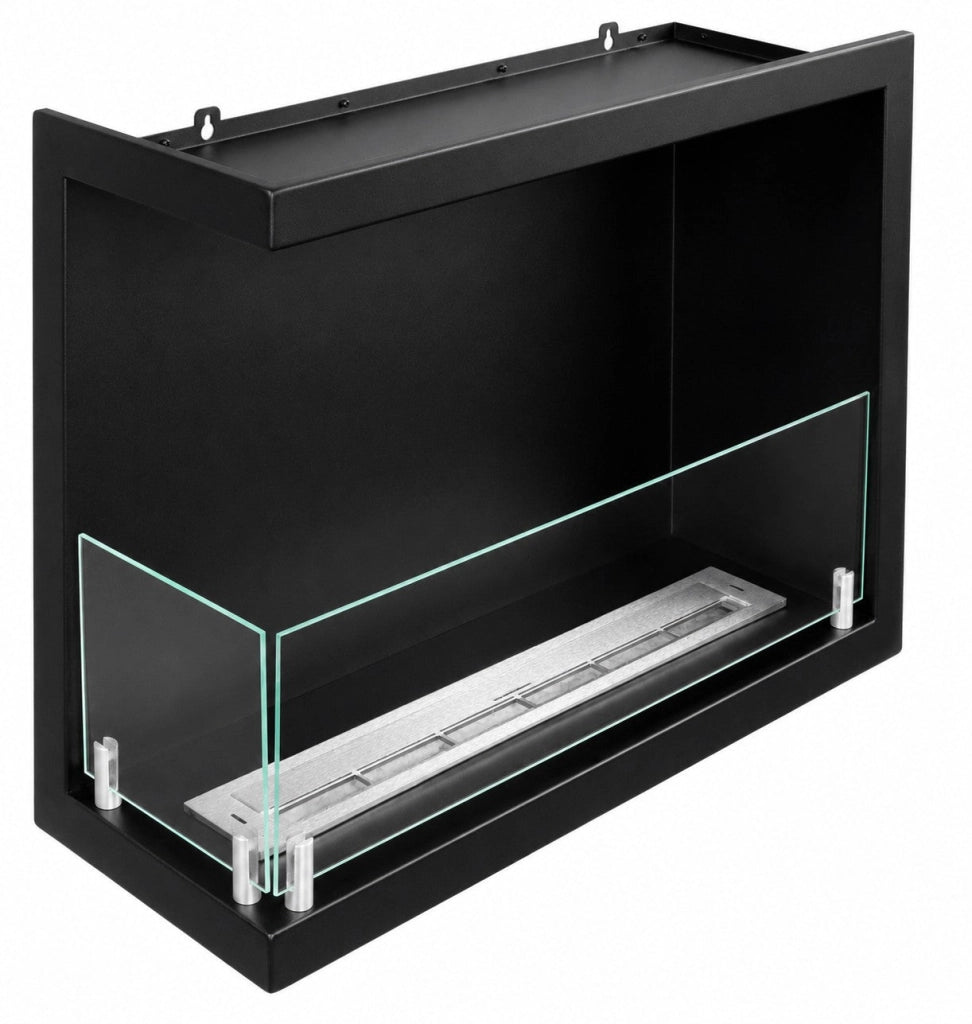 Camino a Bioetanolo da Incasso ad Angolo 60x22,4x45 cm Sutri Lato Sinistro Struttura in Acciaio Nero