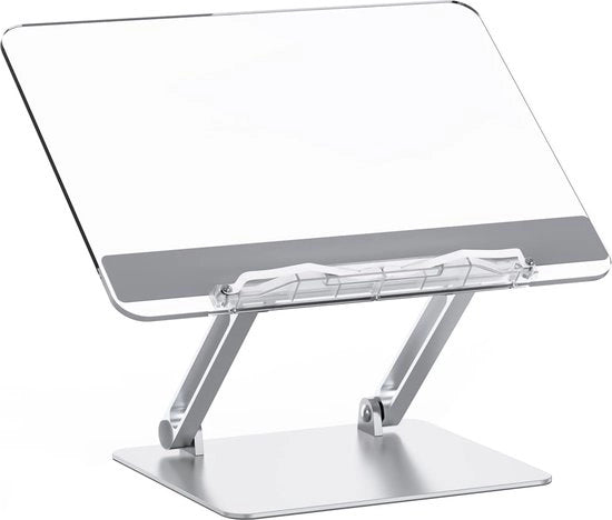 Regolabile e ripiegabile stantuffo per libri in alluminio e acrilico per libri di cucina e di testo con stantuffo per scrivania - adatto per laptop e tablet