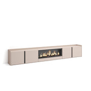 Mobile TV Soggiorno, 315x50x35 cm, Per TV fino a 80", Camino elettrico XXL, Beige