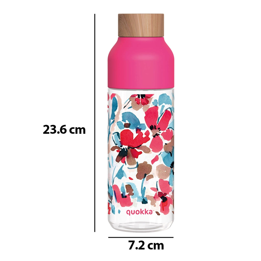 Bottiglia d'acqua riutilizzabile Ice 720ml con tappo in legno e motivo floreale Rosa Quokka