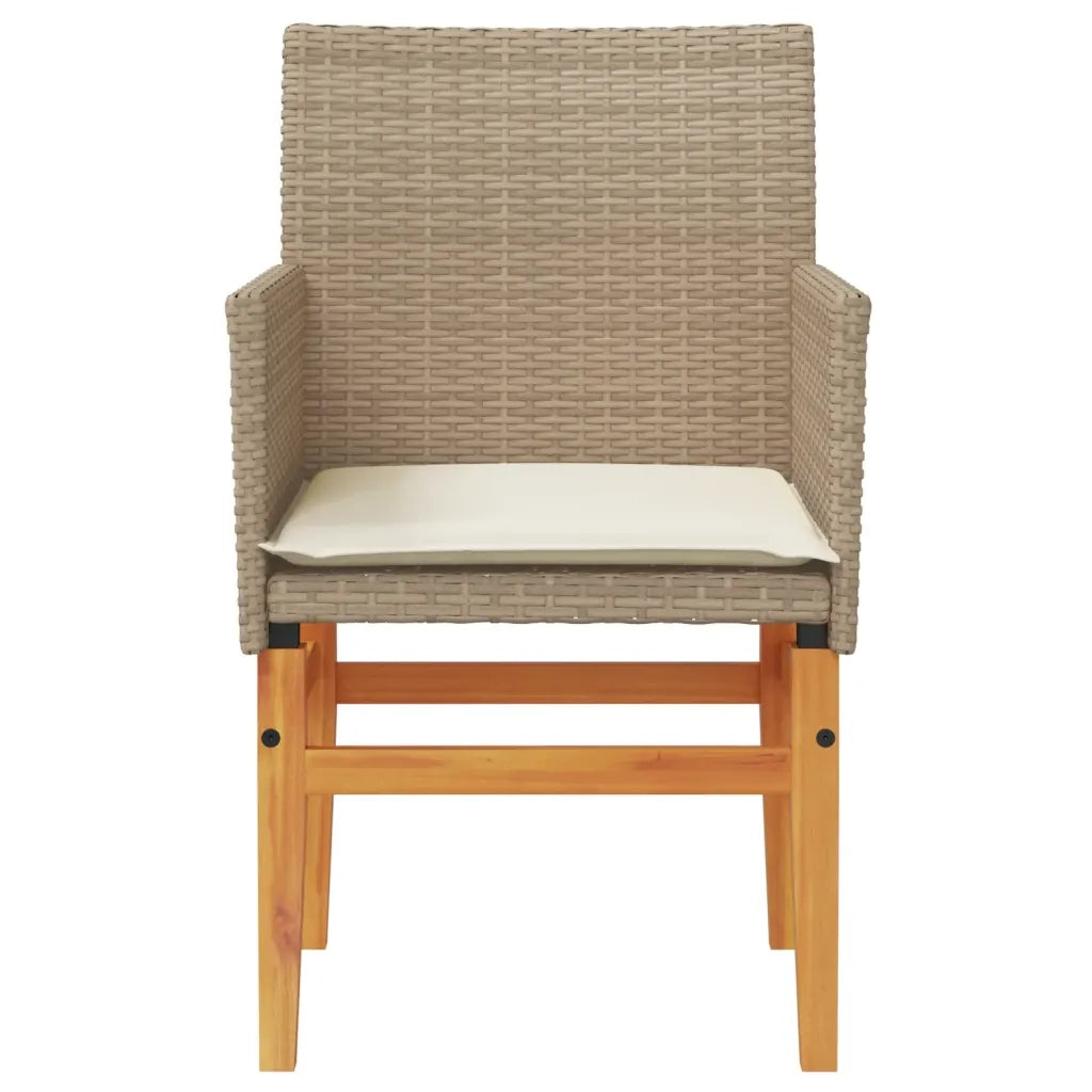 Sedie Giardino con Cuscini 2 pz | Sedie da Esterno Beige Polyrattan Legno Massello