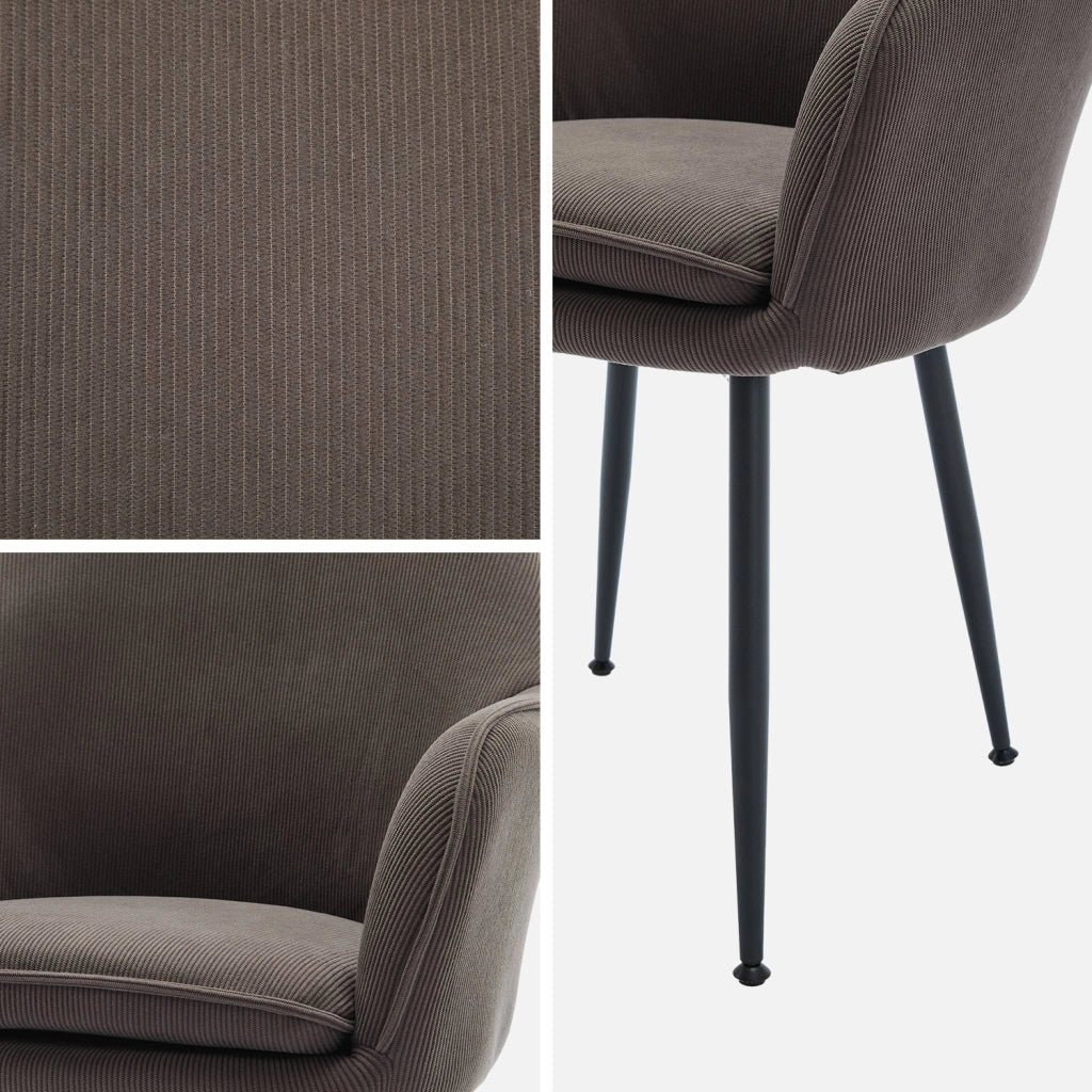 Set di 4 poltrone in velluto a coste con gambe in metallo nero opaco,