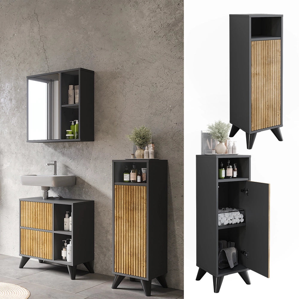 Vicco Mobiletto midi Antracite/quercia di montagna 30 x 97 cm con porta