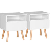 Set di 2 cassetti notturni in legno - Tavolo da notte industriale - Bianco - Quadrato - Con cassetto