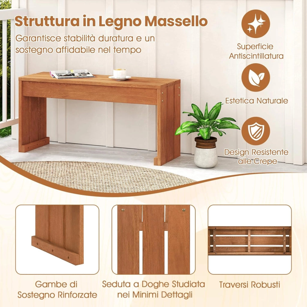 Panchina da Esterno con Seduta a Doghe per 2 Persone, Portata 200 kg, Panca da Giardino con Solida Struttura in Legno Massello, Panca per Ingresso, Giardino e Gazebo, 90 x 30 x 44 cm