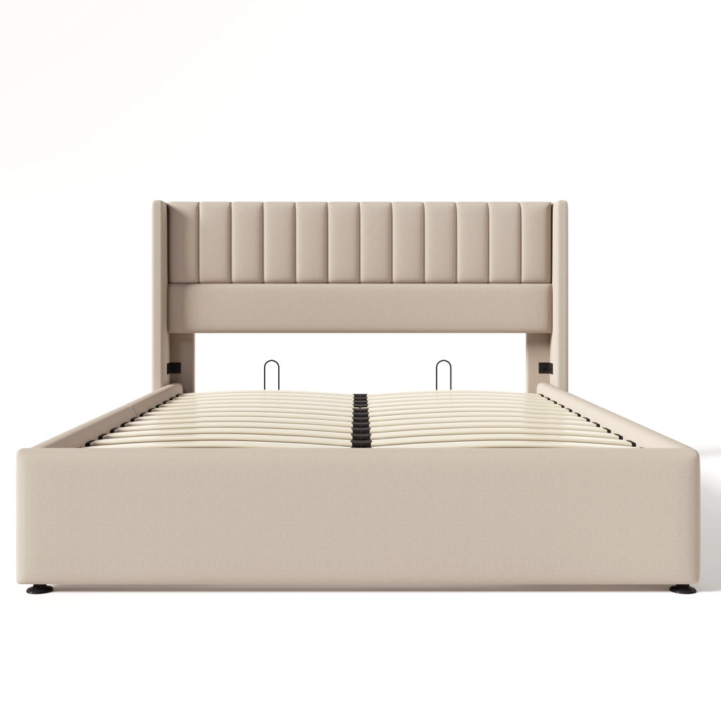 Letto contenitore idraulico beige 160x200 cm