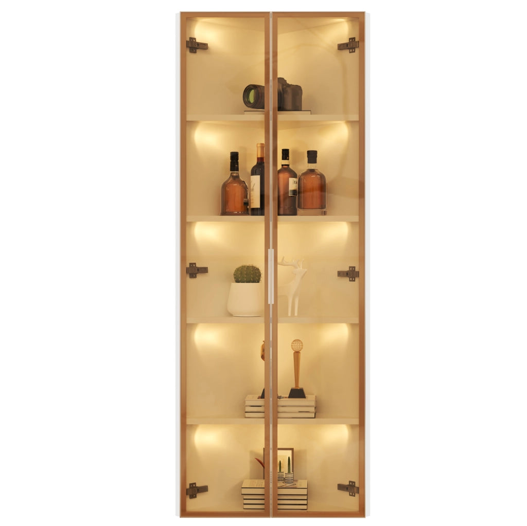 Vetrina angolare con LED 62 x 35 x 160 cm in MDF; vetro temperato e finitura bianca