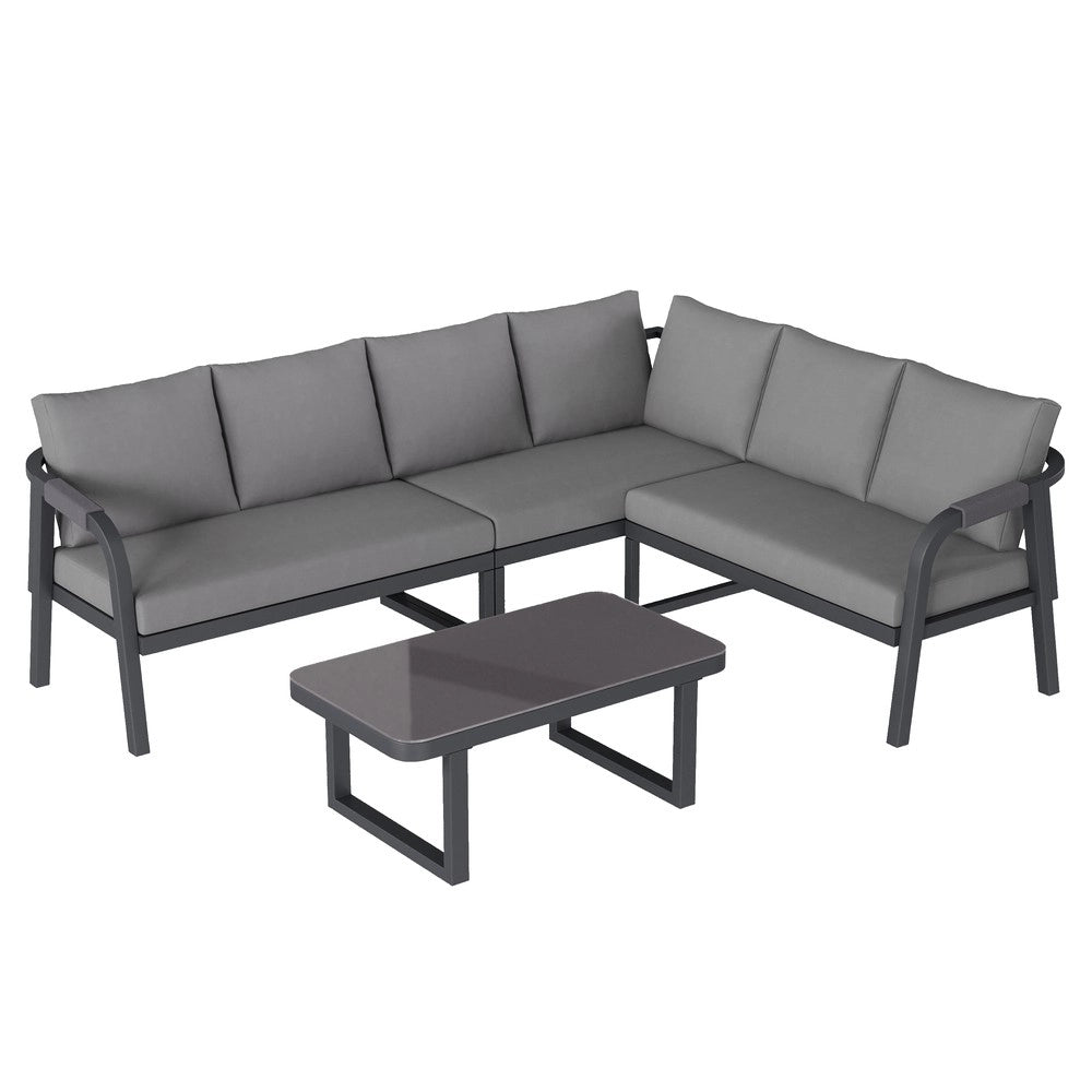 Set Divano Angolare da Giardino con Tavolino ¨C Xylo ¨C Polyrattan Grigio, 6 Posti