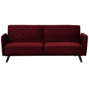 Divano Letto Tessuto Velluto Rosso Scuro Soggiorno Moderno 3 Posti Gambe In Legno Braccio A Pista
