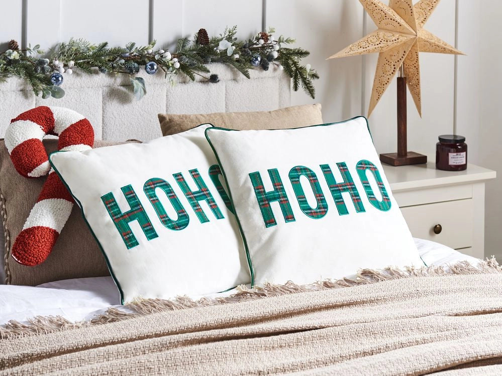 Set di 2 cuscini sparsi in tessuto poliestere bianco con motivo natalizio Tartan 45 x 45 cm Accessorio per la decorazione